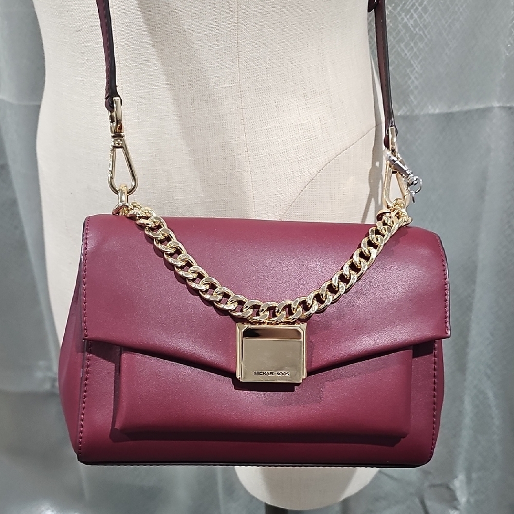 Michael Kors Burgundy Crossbody Bag with Gold Chain